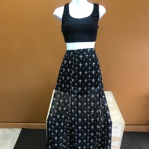 Black sheer maxi skirt with shorts under.